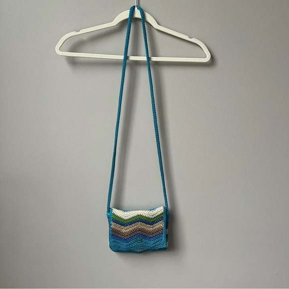 The Sak Crossbody Bag Chevron Blue Cream Braided Woven Coastal Beachy Classic - Picture 3 of 12